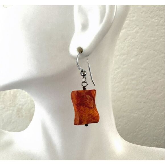 Sterling Silver Fossil Coral Dangle Earrings - Picture 5 of 9